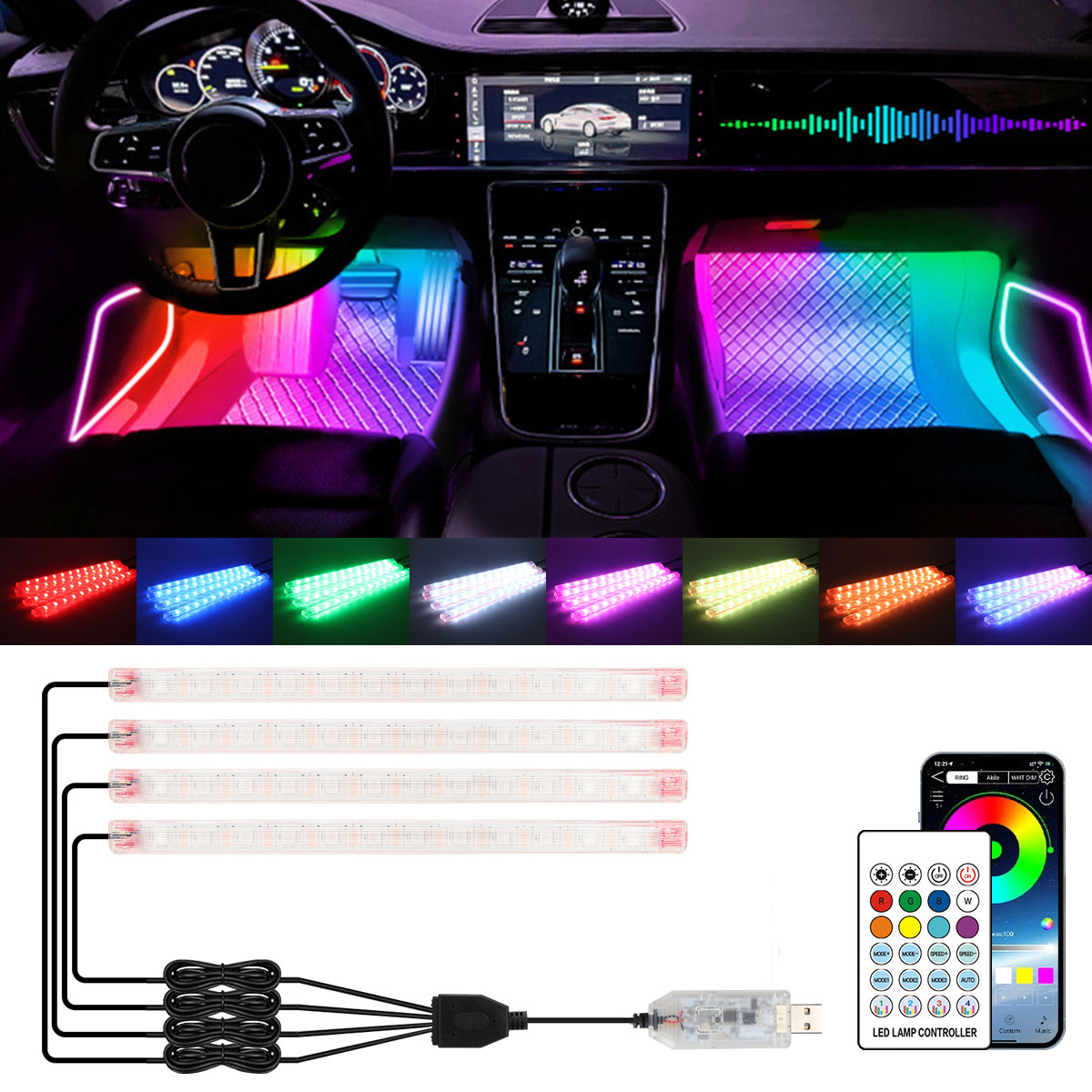 Led Ambient Interior Car Lights App Control - Lampu Dekoratif Atmosfer Pelangi RGB LED