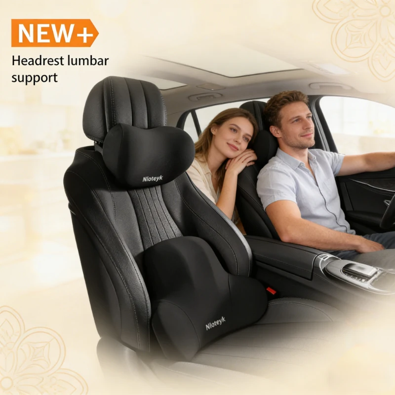 Memory Foam Car Neck Pillow Lumbar Support - Bantal Leher & Penyangga Pinggang Mobil